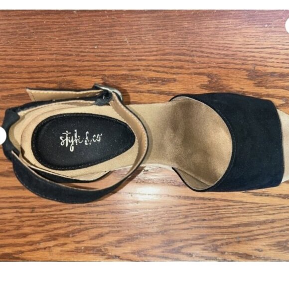 Womens Black Wedge Sandals Size 10.5M Seleeney Style & Co. 3" Espadrille Heel - Picture 11 of 16